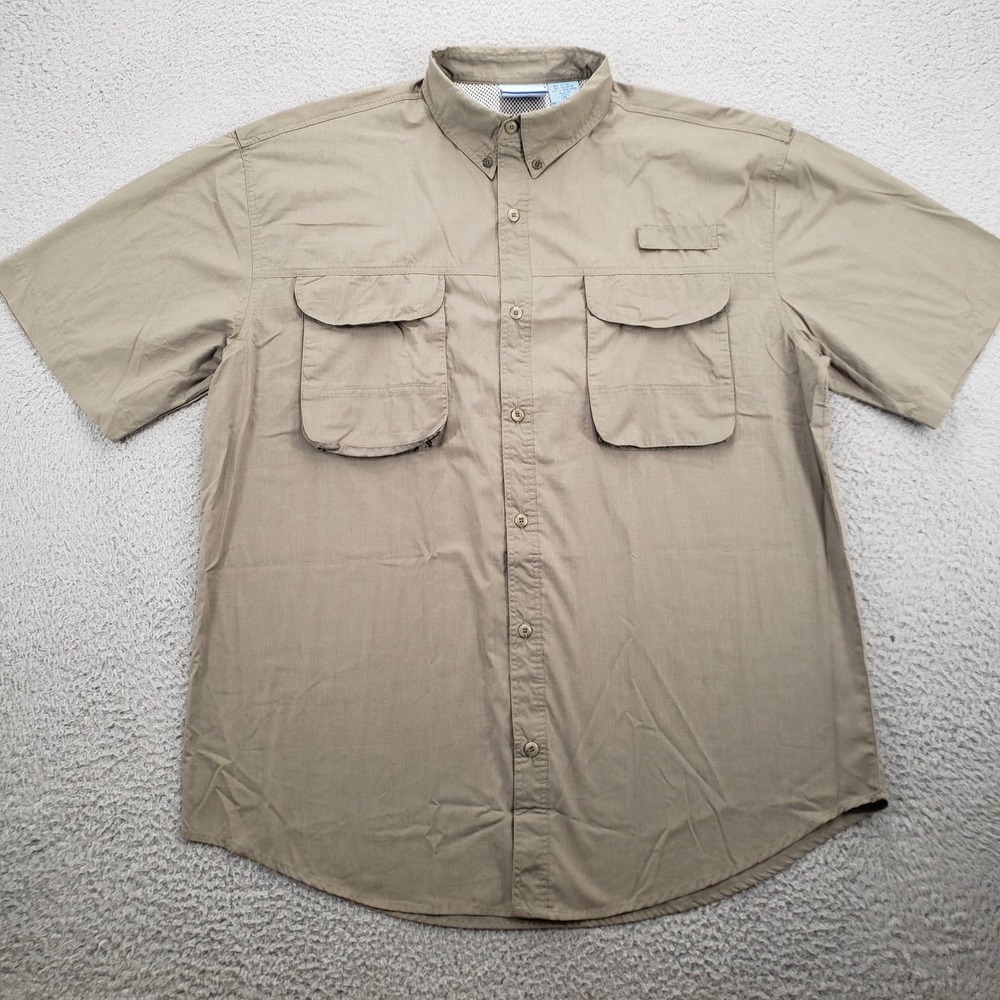 PT Sportswear Shirt Mens XL Brown Short Sleeve Pockets Fishing Camping Outdoors‎